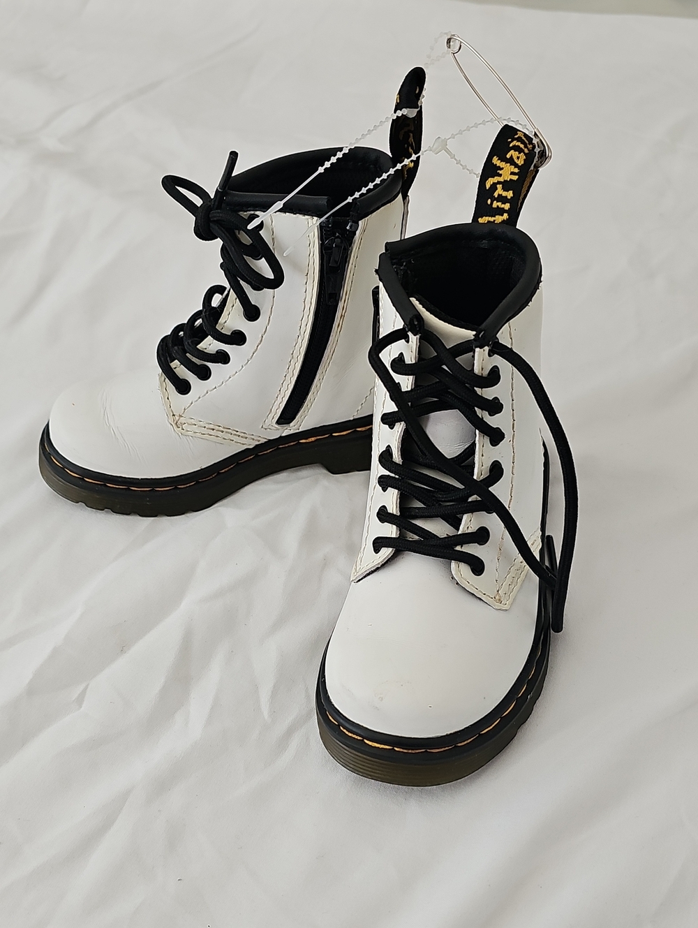 Dr. Martens White Lace-Up Combat Boots with Black Accents